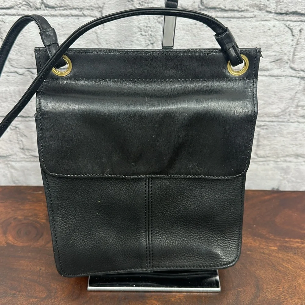 FOSSIL Vintage Leather Crossbody Organized Double Sided Flap Messenger Bag BLACK